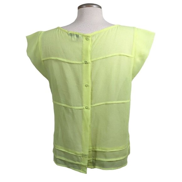 American Eagle Womens L Blouse Top Neon Yellow Sheer Eyelet Paisley Button Back - Picture 4 of 6